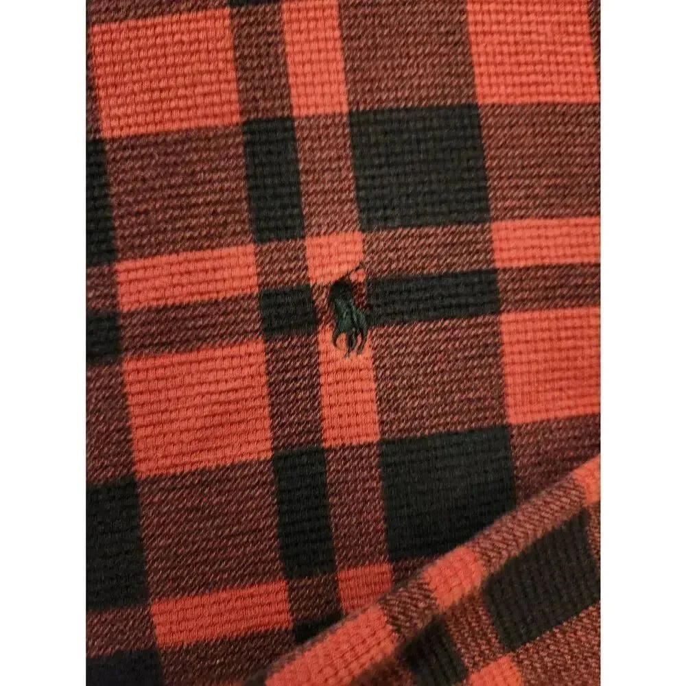 Polo Ralph Lauren Waffle Knit thermal men XL longsleeve crewneck pony Plaid mult